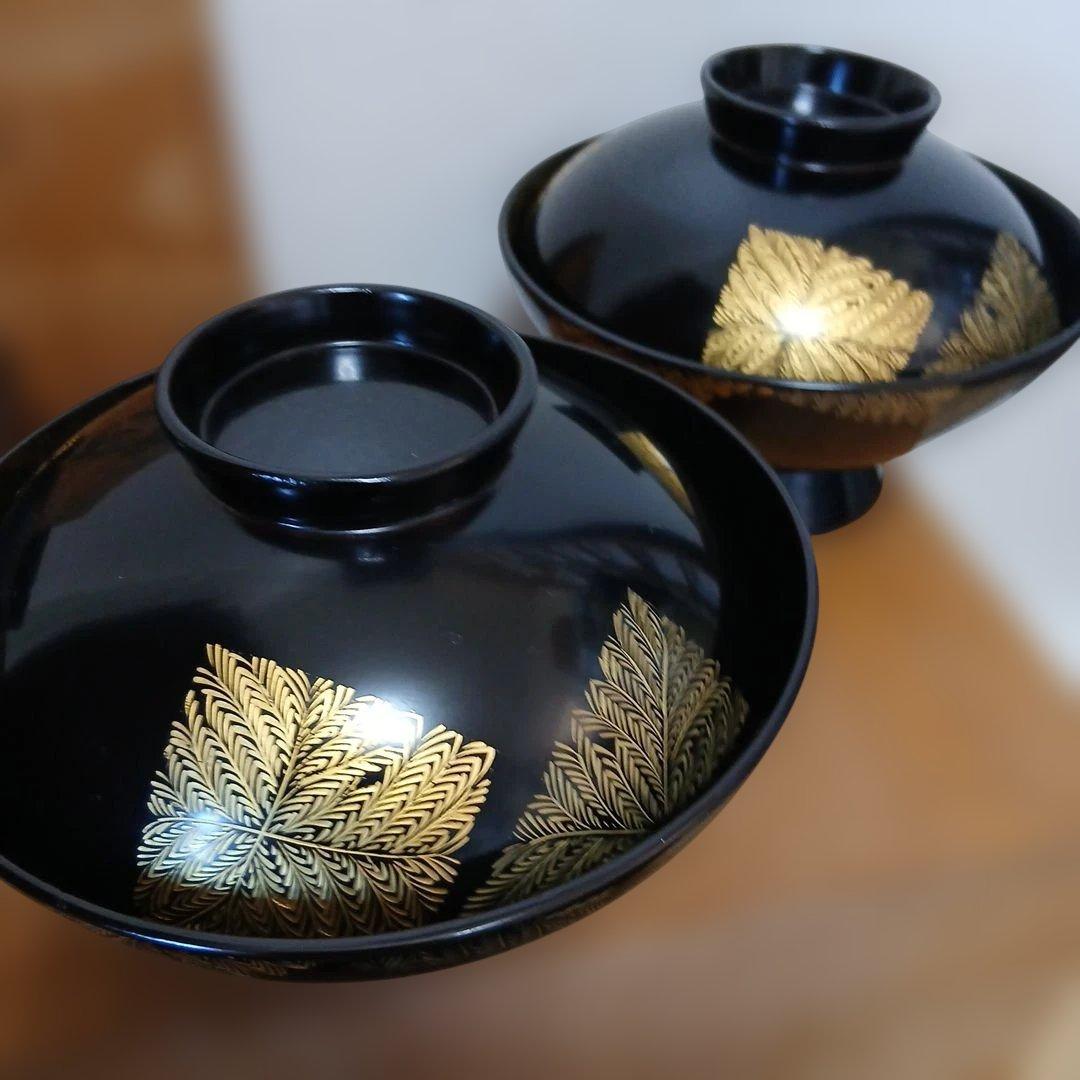 輪島塗　蓋付吸物椀 5客 金箔　蒔絵　沈金