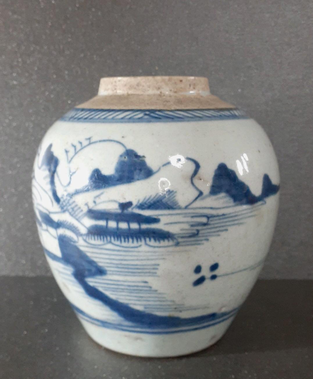 中国古美術　中国古陶磁器　古玩　清朝民窯　青花　山水図　茶壺　茶罐　茶道具