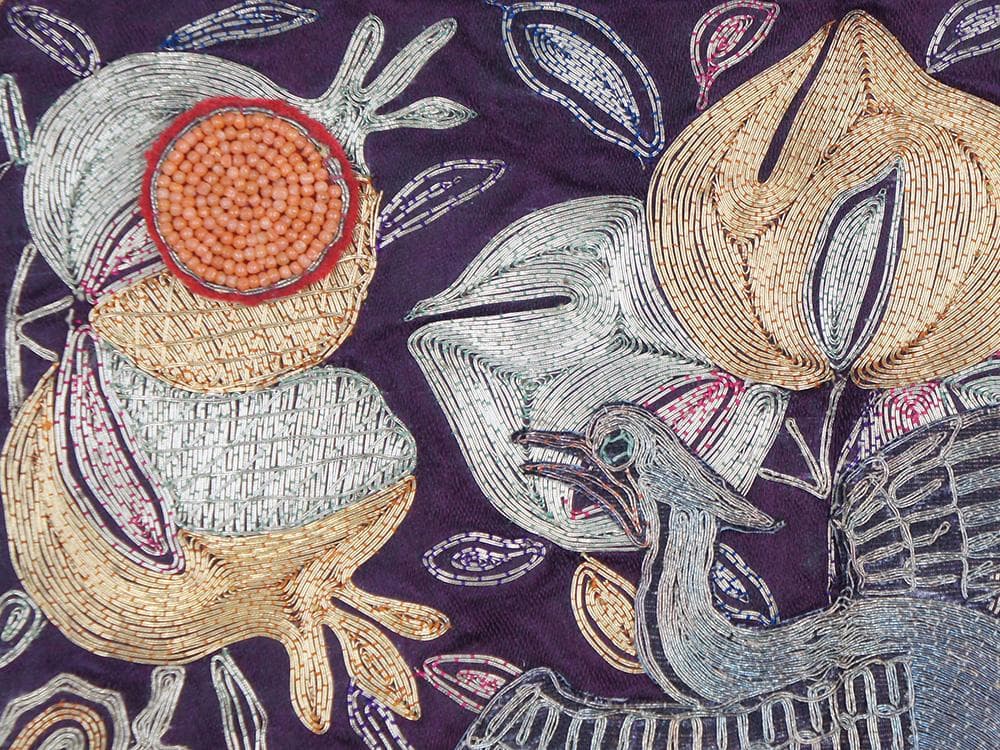 【繍】　★ 官品 白鷴紋五品文官補子 ★　清朝期　石榴 桃果 刺繍文様　明清織繍