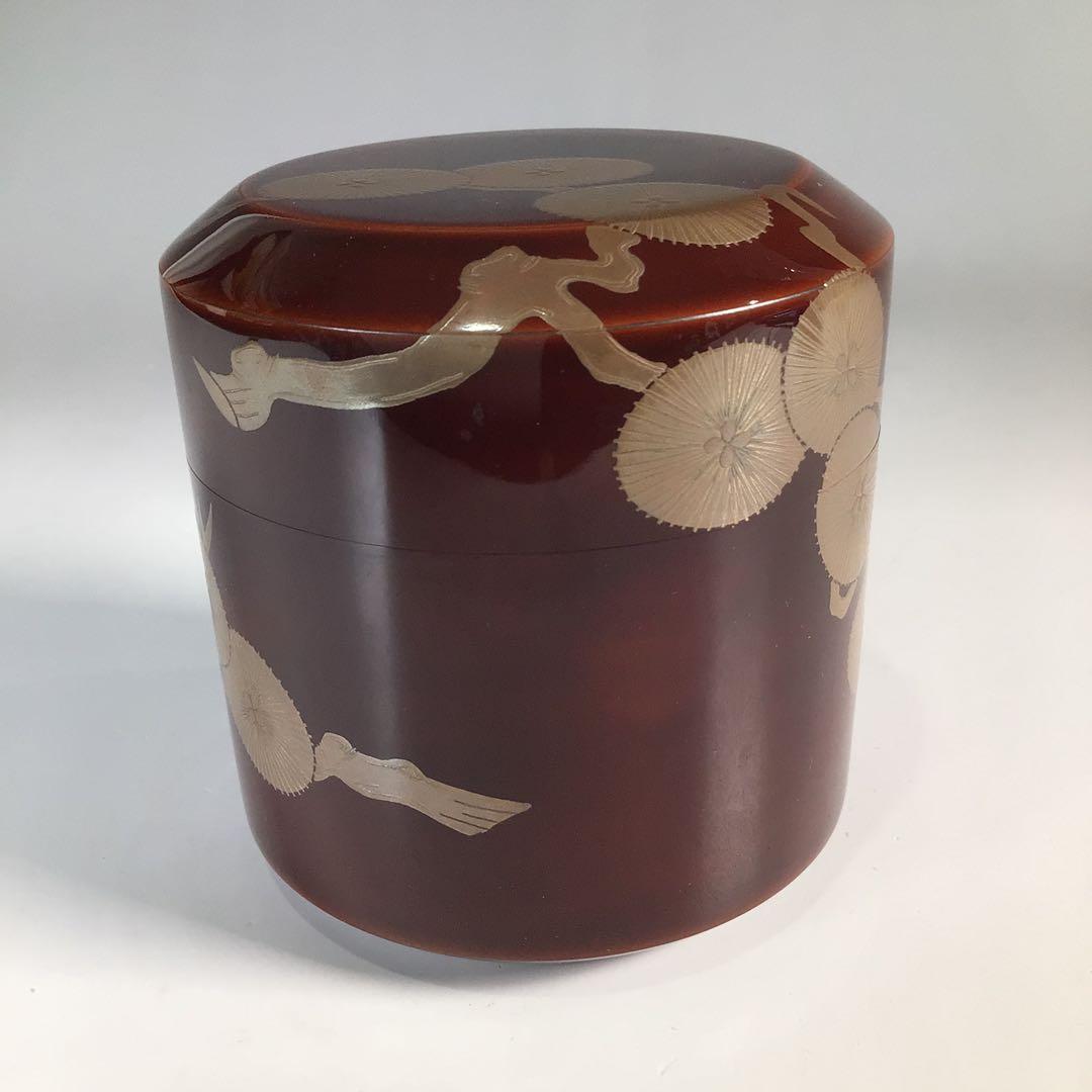 Ｎ８７７　棗　『岡田紫峯作』『溜塗』『松蒔絵』『雪吹棗』　共箱　茶道具