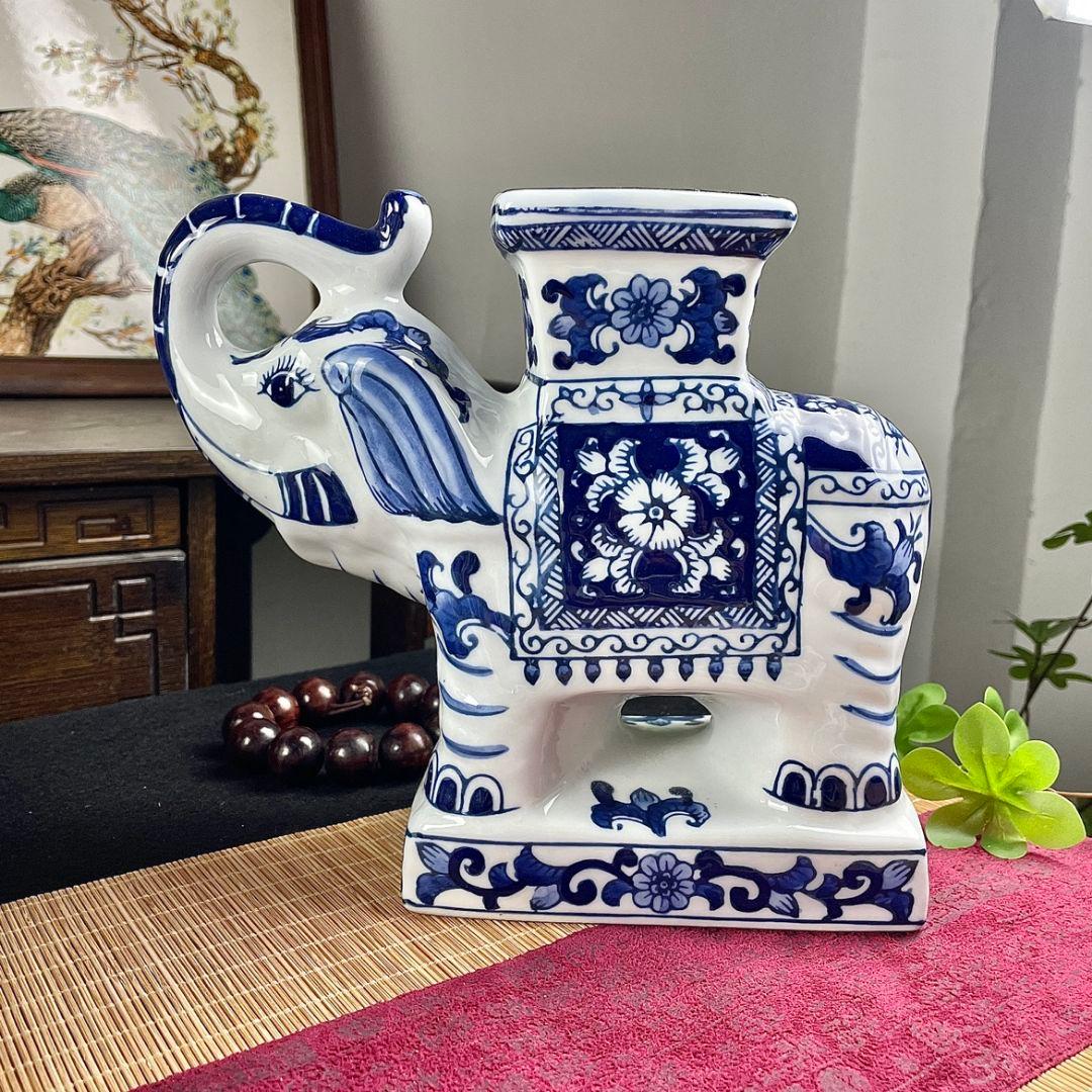 景徳鎮  陶磁器 手描き象 置物 燭台装飾品  工芸品家と住宅の移転の贈り物