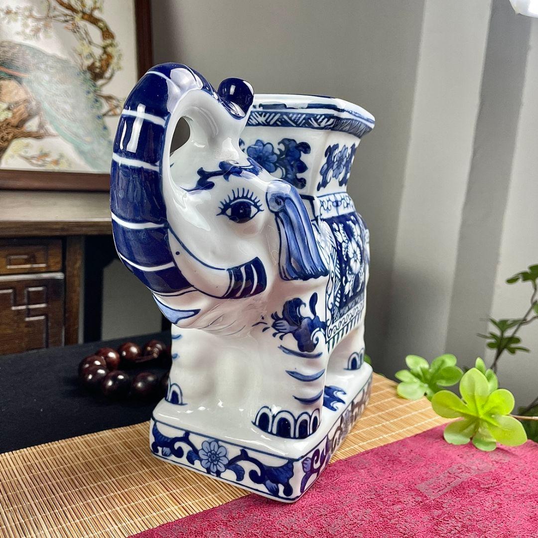 景徳鎮  陶磁器 手描き象 置物 燭台装飾品  工芸品家と住宅の移転の贈り物