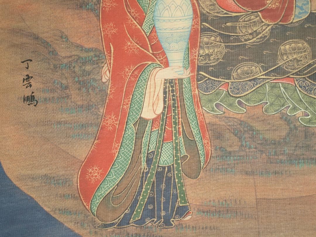 人物図 中国丁雲鵬　 明時代 肉筆保證 唐物唐本　掛け軸　BD824C11-4