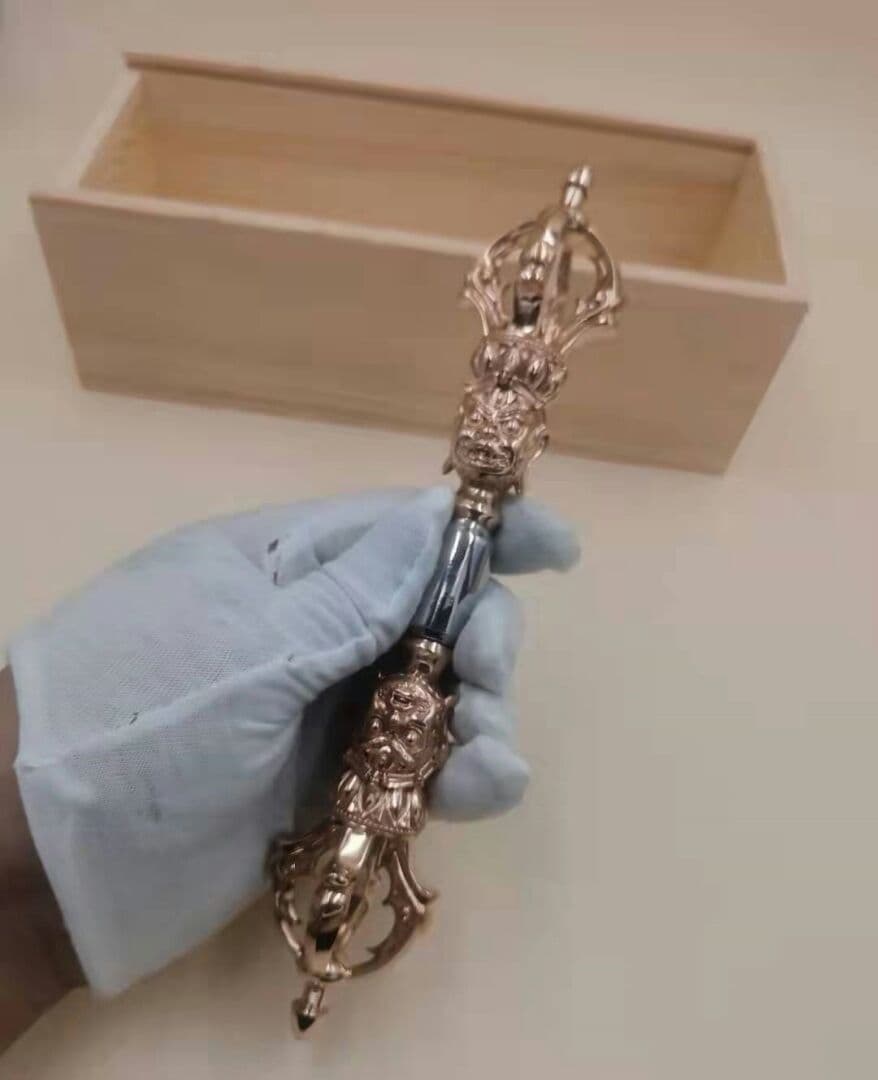 仏教美術 法器 烏枢沙摩明王 五鈷杵 金剛杵 紫銅製 鉄製 密教 法具 23cm