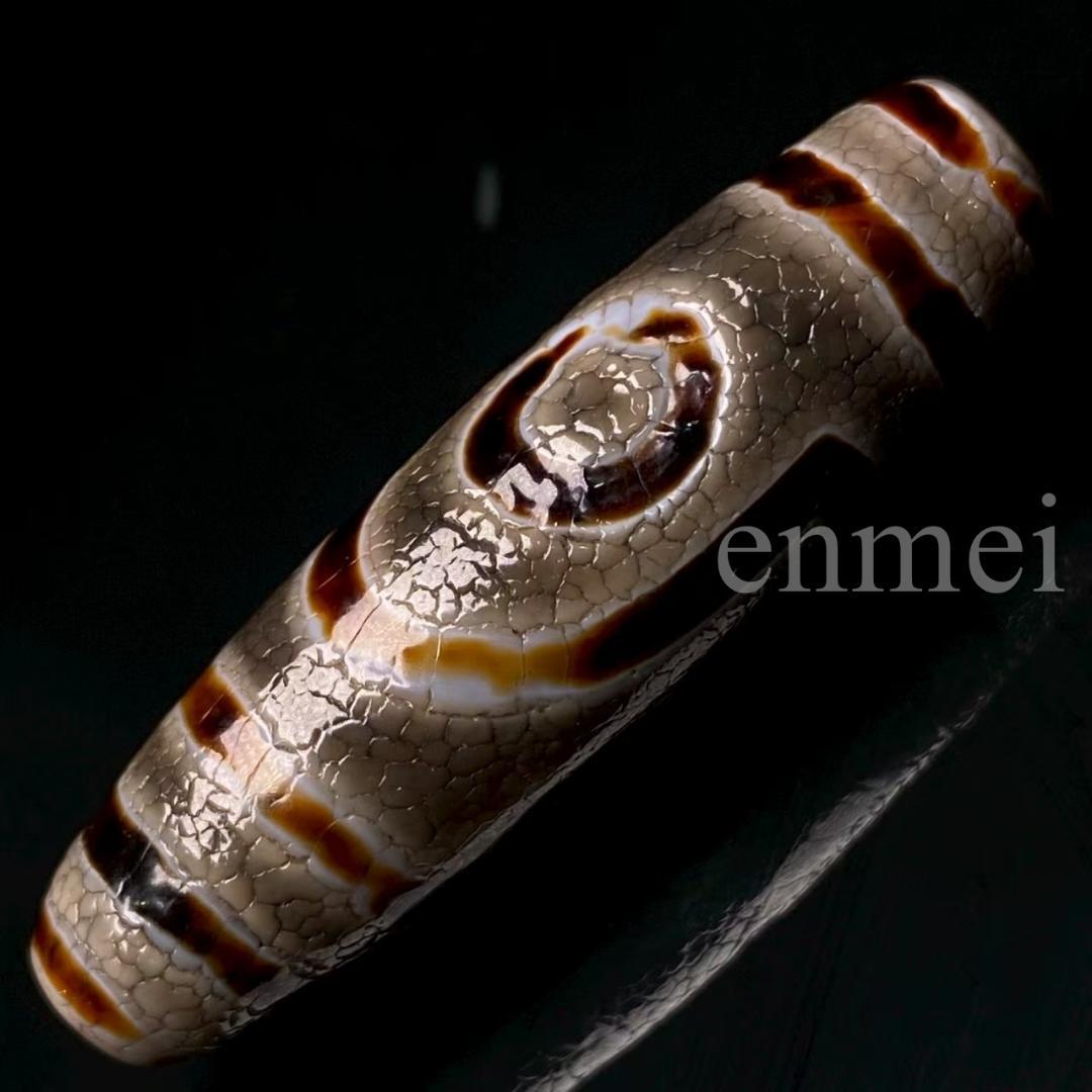 中国古美術・藏區老料・開片龍紋二眼天珠・西蔵手工芸・天然石・瑪瑙・闢邪消災・根付