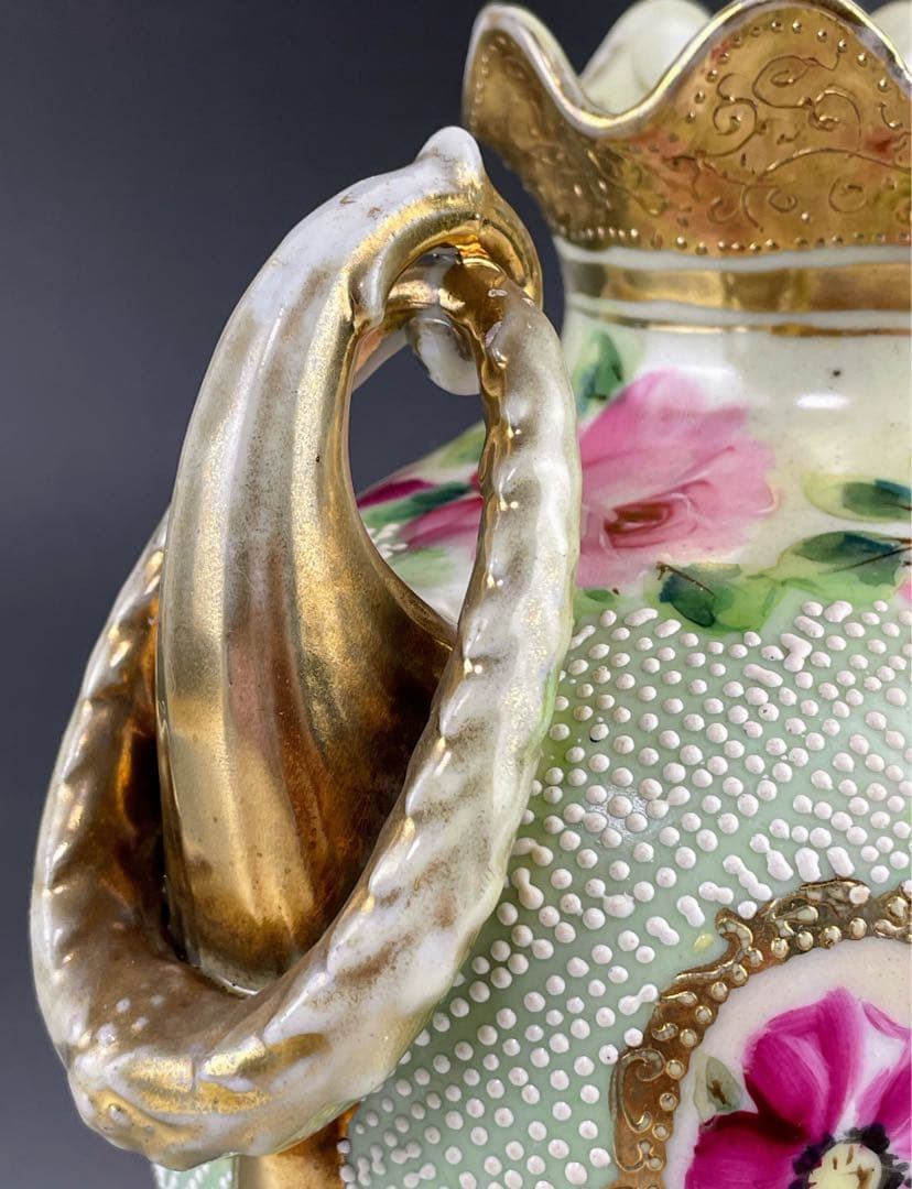 【美品】オールドニッポン アールヌーボー 薔薇紋 金盛り 花瓶