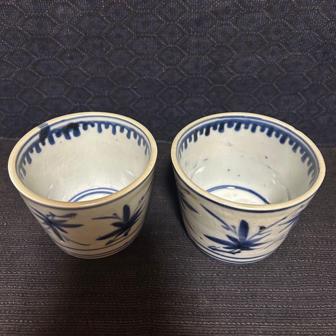 珍品図柄　江戸期古伊万里　紅葉水垂紋様蕎麦猪口2客揃い　本物保証