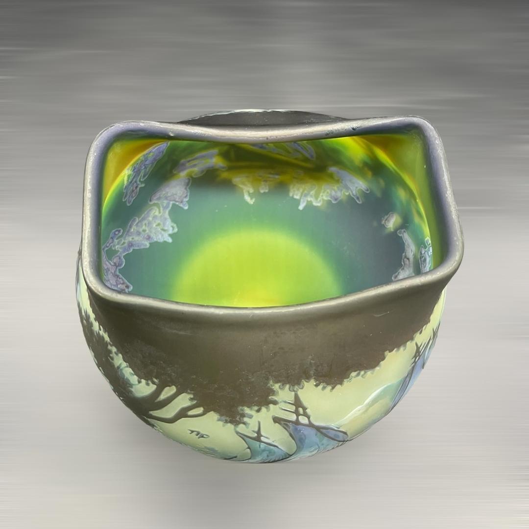 エミールガレ 特大　花器　花瓶　カメオ彫り　被せガラス　高さ15ｃｍ