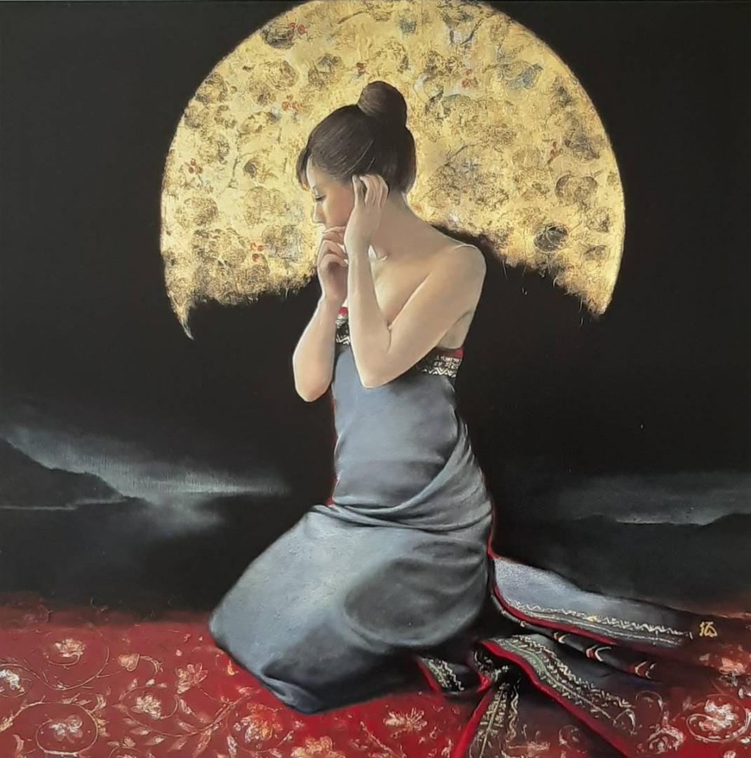 山根須磨子、「月明」、希少画集の額装画、四季、風景、人気作品