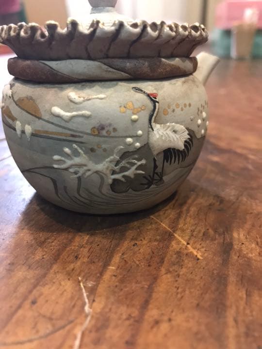 万古焼 富士山に鶴紋急須　煎茶道具　中国