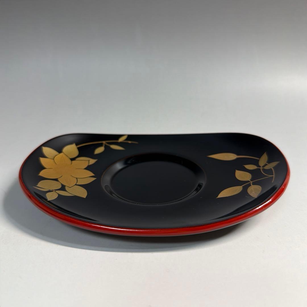 輪島塗 真塗 爪紅 桔梗蒔絵 茶托 桜井一良 造 作家物 落款あり