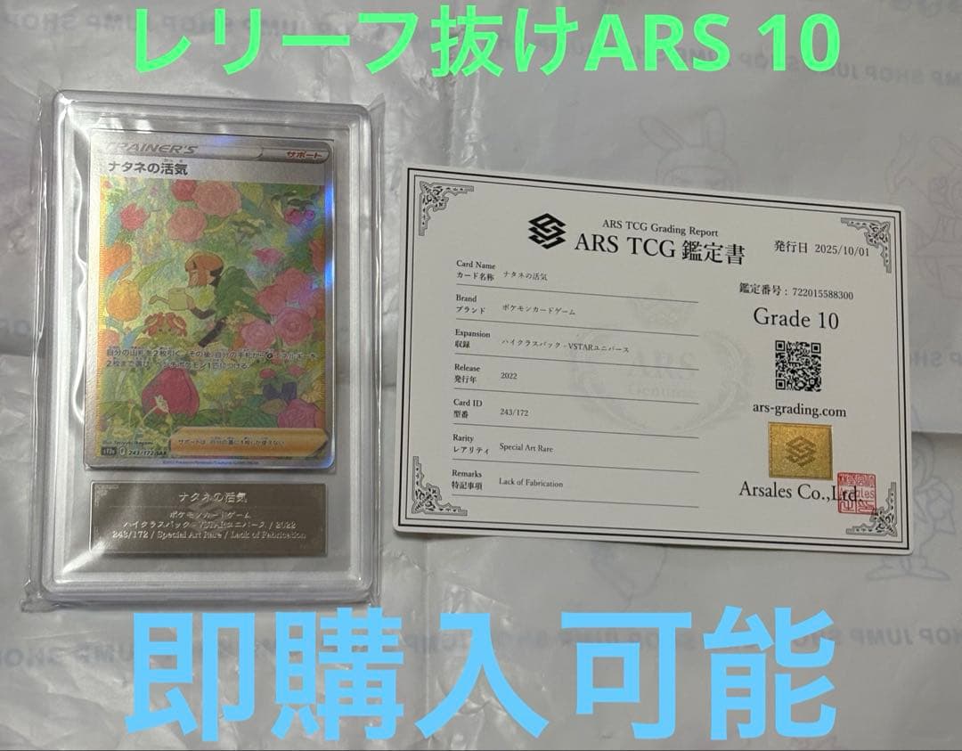 ポケモンカード　レリーフ抜け　ARS 10 ナタネの活気　SAR 鑑定書