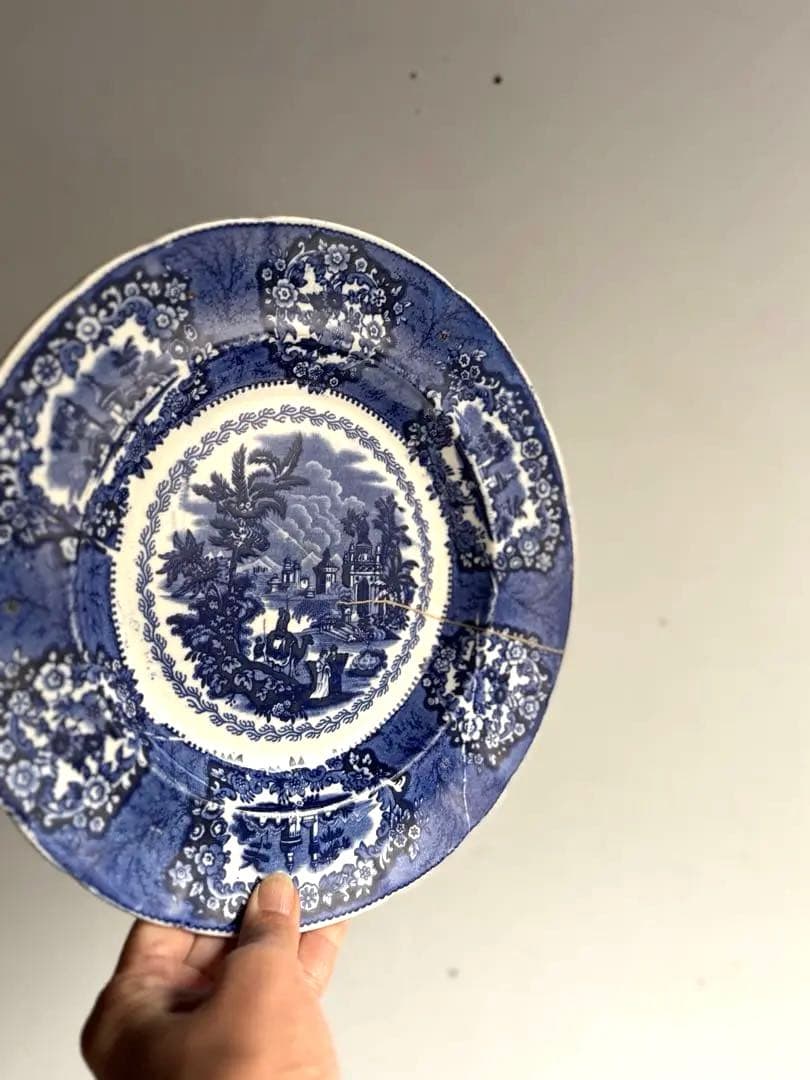 751 骨董 アンティーク オランダ ペトルス・レグー デルフト皿 金継ぎ