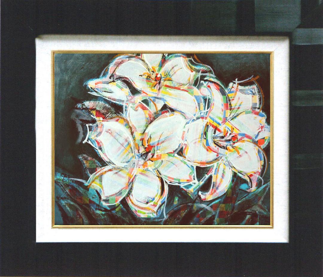 油絵 菅家令子 絵 絵画 インテリア 額付( 黒) F4-091316 花 ゆり
