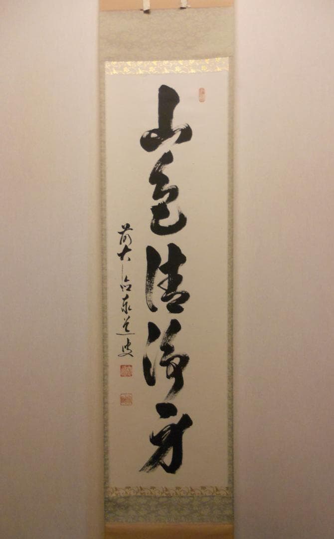 掛け軸 大徳寺 足立泰道 筆 『 山色清浄身 』紙本 希少 茶道具 掛軸 美品
