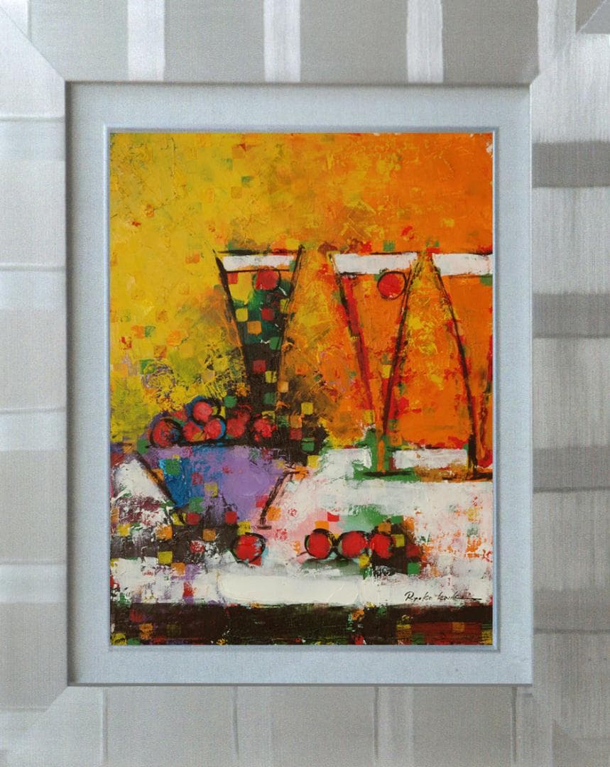 油絵 菅家令子絵 絵画インテリア額付(白) uF6-062804 ワインフルーツ