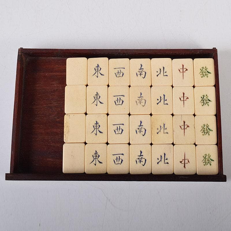 中国　竹嵌　骨牌　背竹牌　麻雀牌　唐木箱付　D　7900