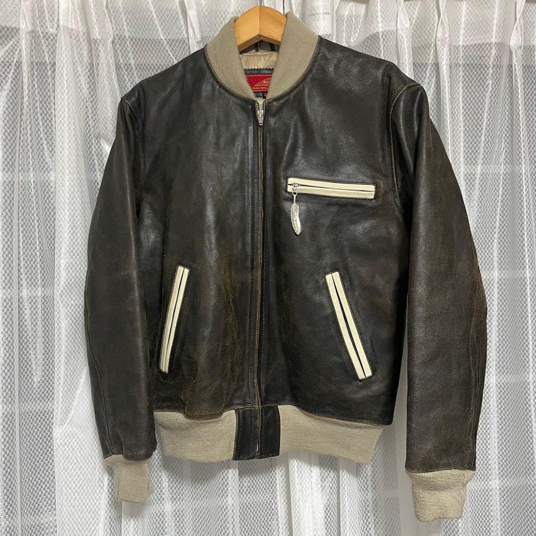 ダークブラウン レザー シングルライダースジャケット 40　スポーツジャケット