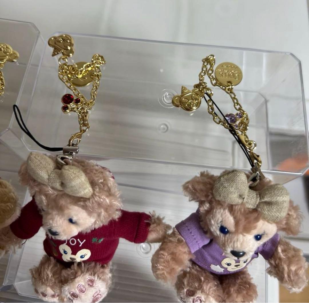 ディズニー、ダッフィー、シェリーメイぬいぐるみバッチ、10周年ストラップチェーン