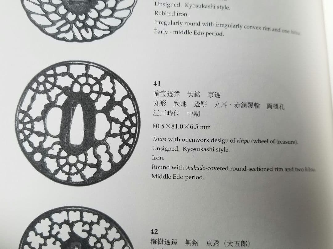 輪法散図透鐔 無銘 京透 尾張 大五郎 箱付 江戸期 鉄鐔