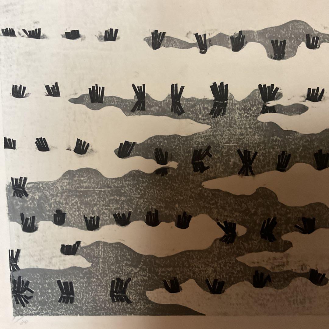 岩島周一作 木版画 30/ 1 タイトル 【 雪 後 】