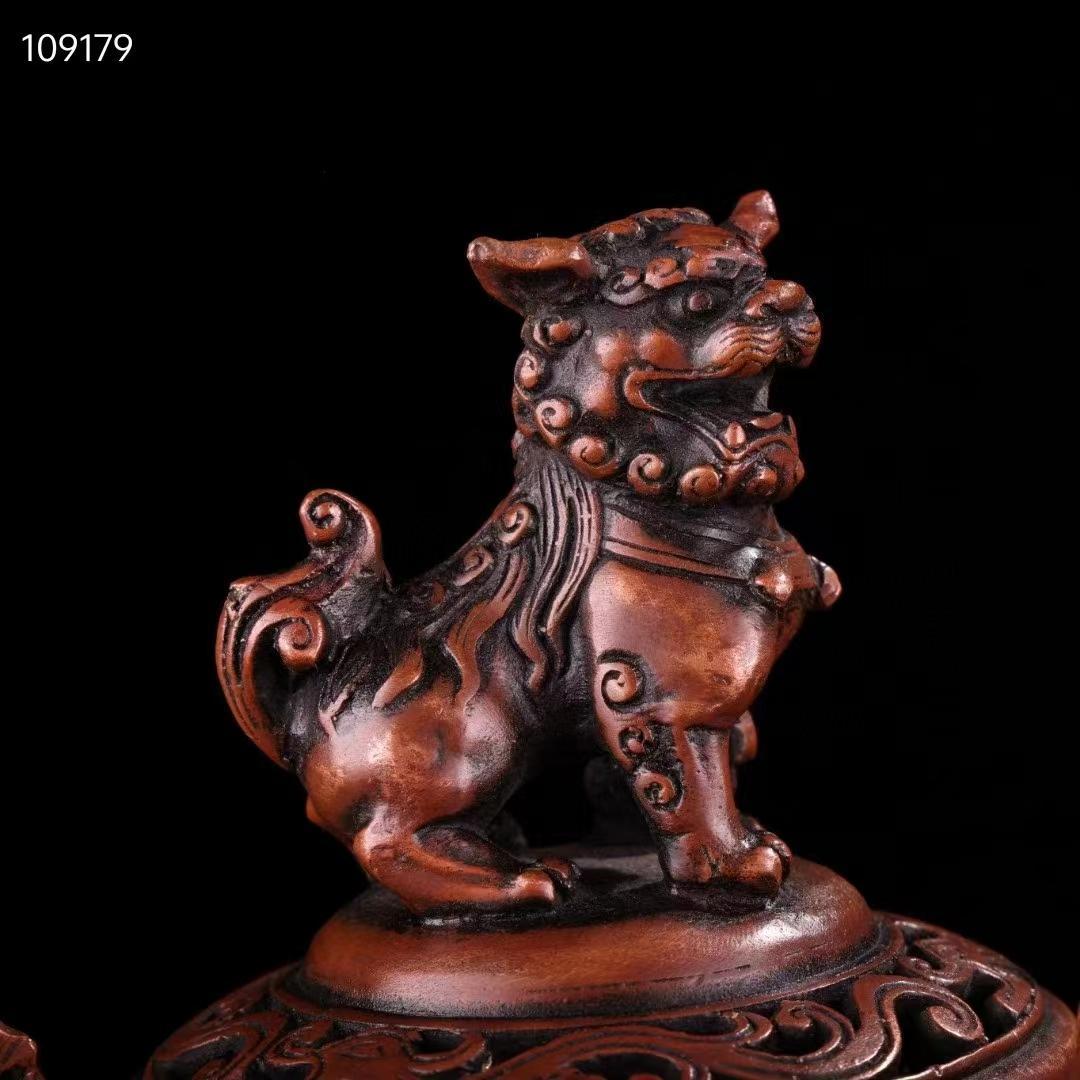 中国古美術・全銅・純手作り、宝石をはめ込み・獅子蓋香爐・熏香爐・置物・文房具
