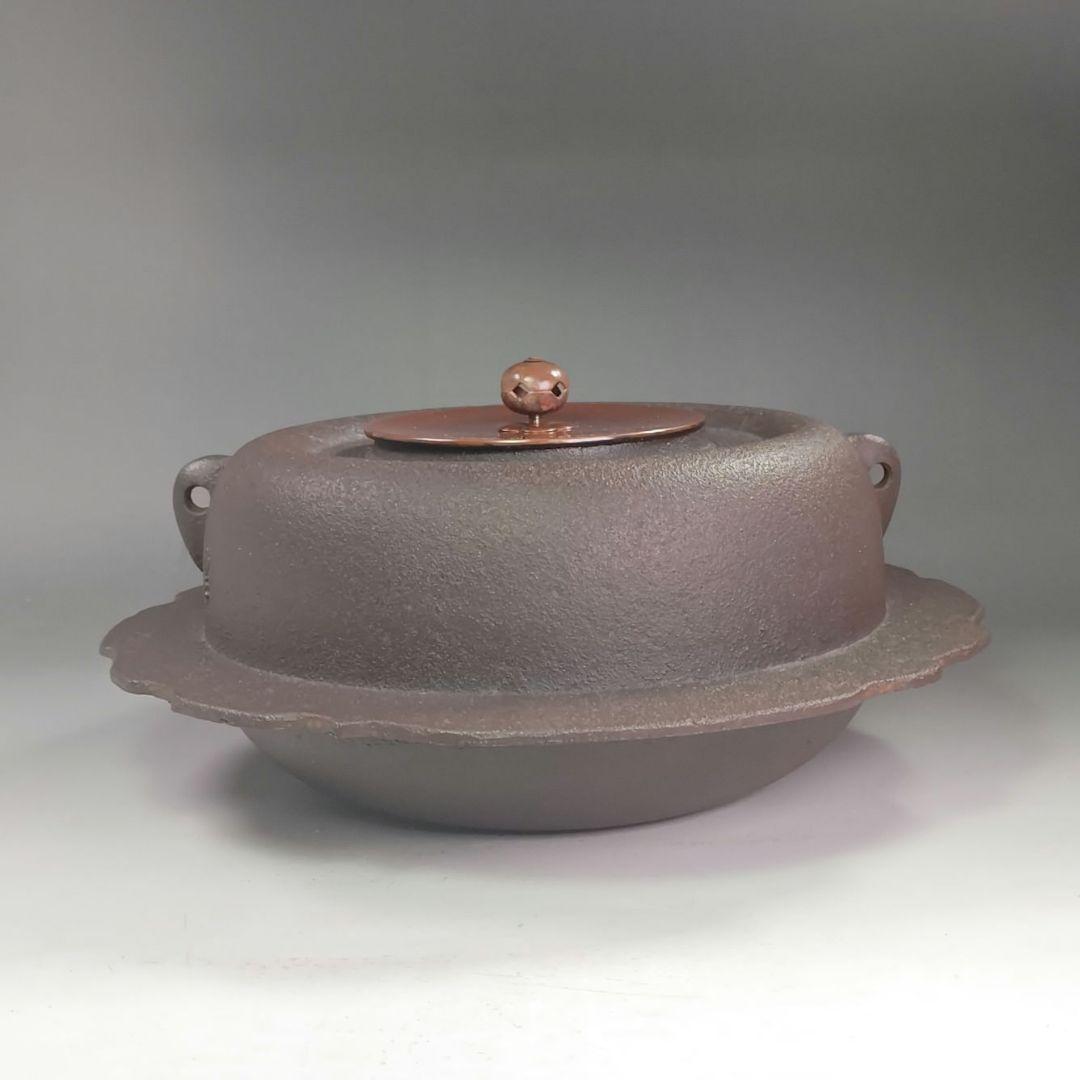 イ958 茶釜『釜師　金森浄栄』『糸目口　透木釜　共箱』鉄釜　茶道具