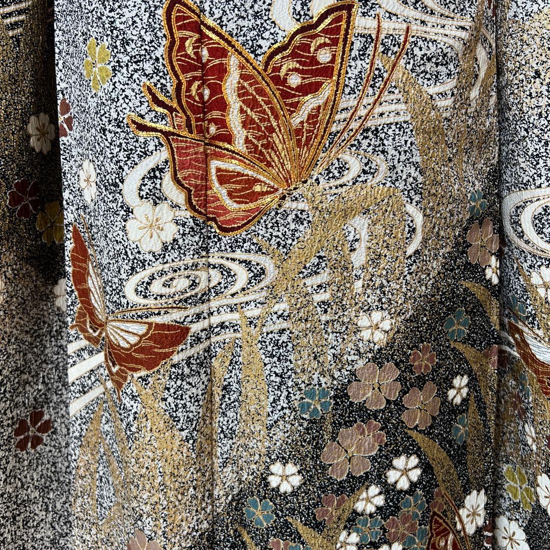 356 振袖フルセット 正絹 グレー 黒モノトーン 金彩 たたき染め シック