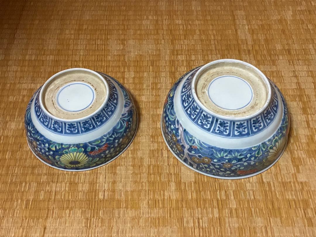 古伊万里 金彩 色絵 風景図 牡丹紋 深鉢 盛鉢 二点