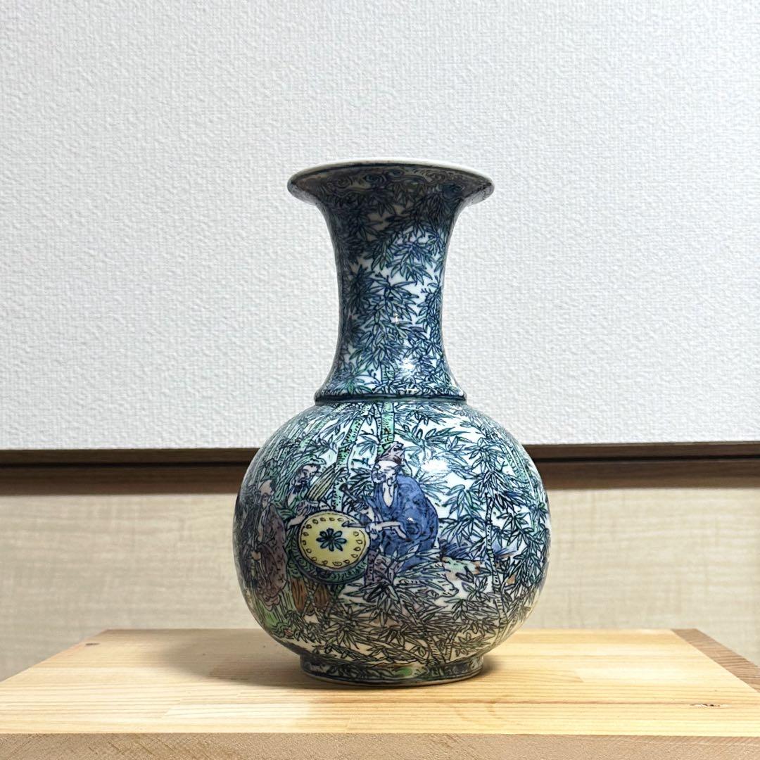 【サンシャイン】【五代清風与平】磁彩群仙図 花瓶 京焼 細密画 花生け