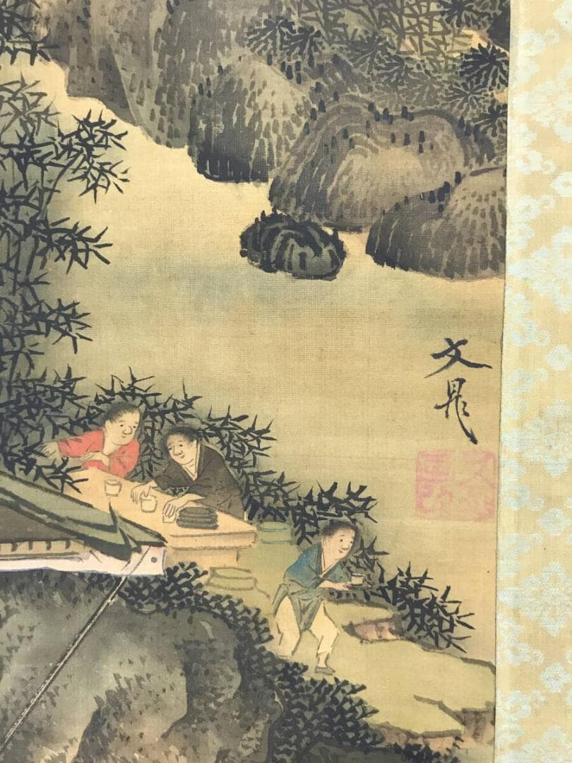 真作/谷文晁/蘭亭曲水図/山水人物図/山水図/掛軸/名家伝来AH-548