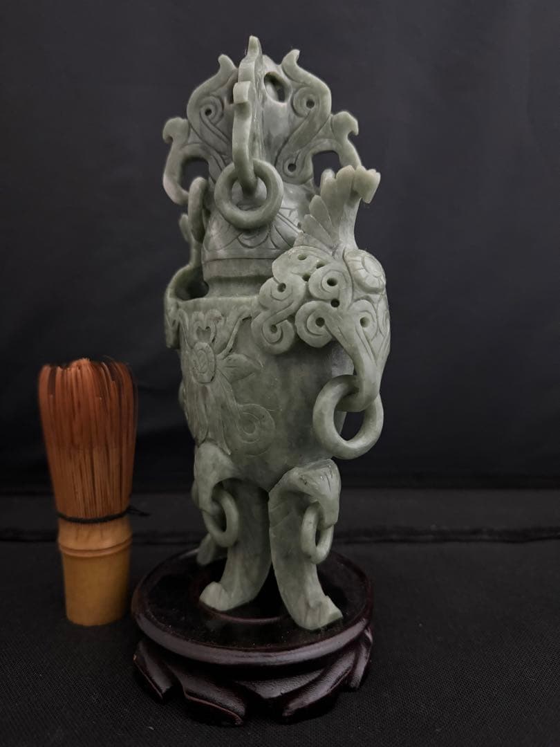 香炉 玉彫　彫刻 置物 開運 風水 台座 骨董　インテリア　アンティーク