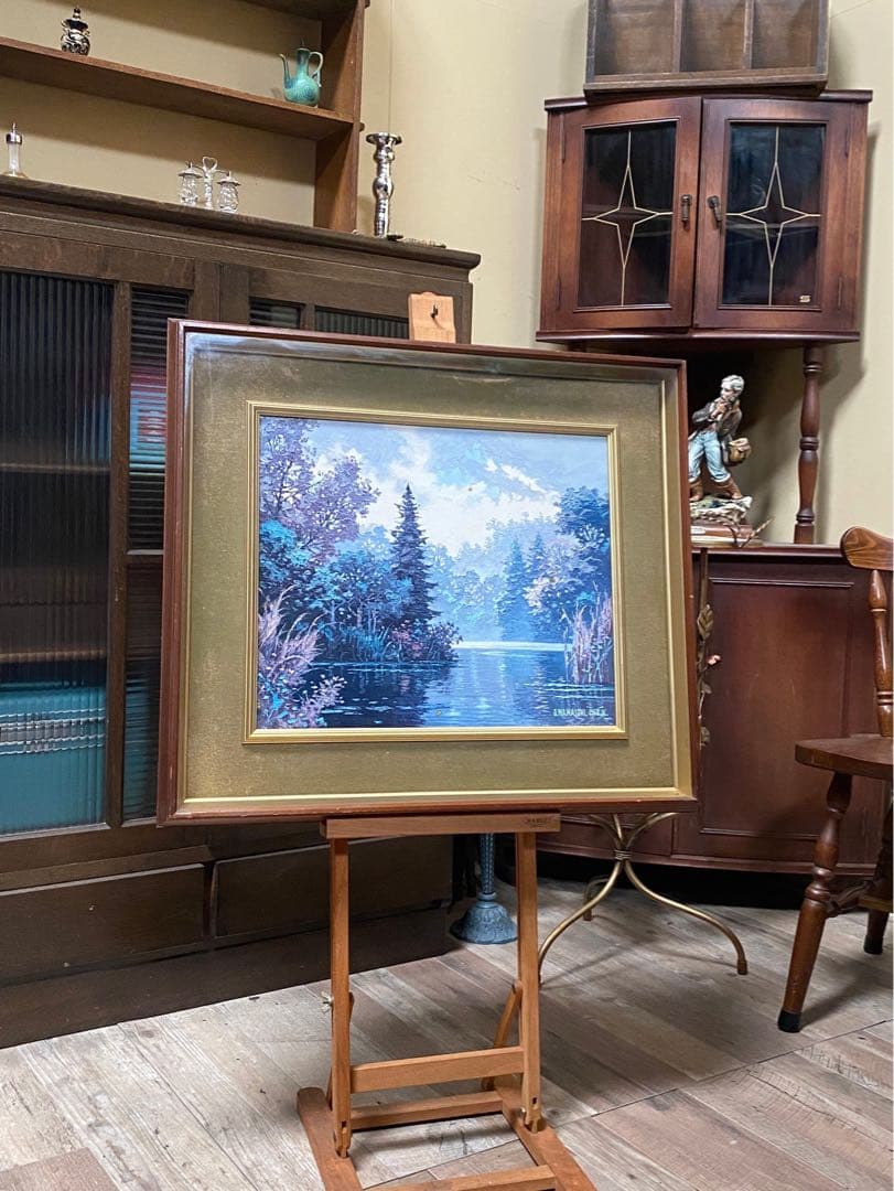 若石賛花 直筆サイン入り 静かなる森 風景画 油絵 インテリア