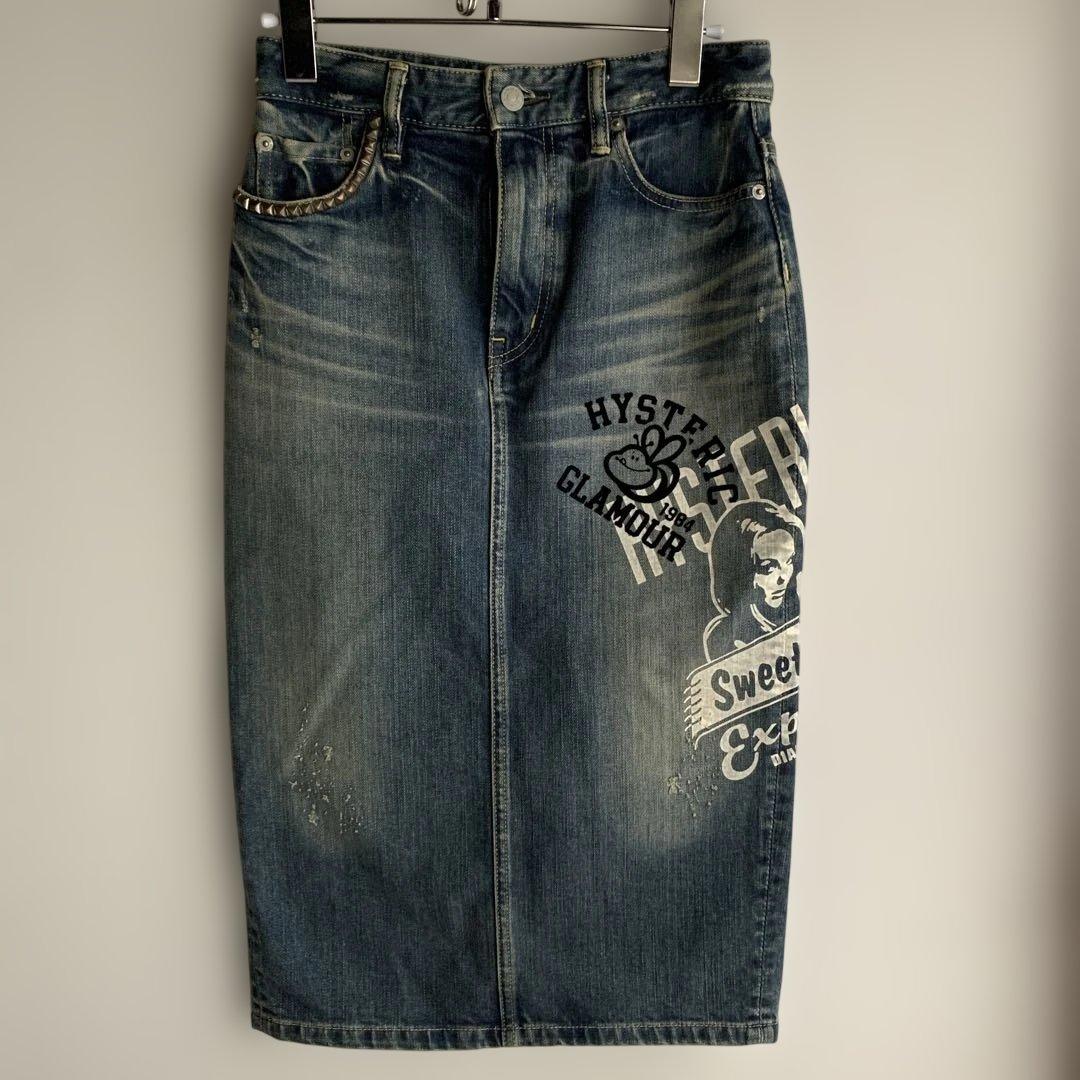 レア　ヒステリックグラマー　ヒスガール　スタッズ　デニム　タイトスカート