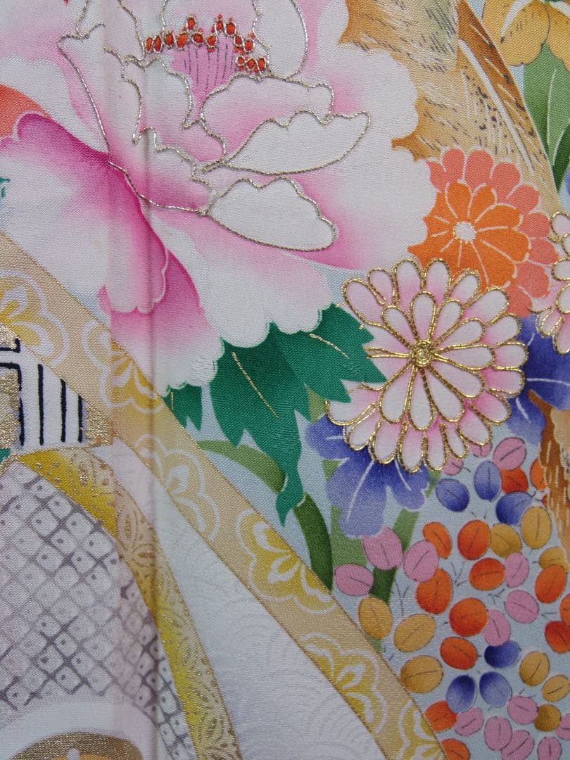 豪華3点セット】振袖／橙色　御所解文様＊吉祥文様尽くし／袋帯　長襦袢　晴れの日に