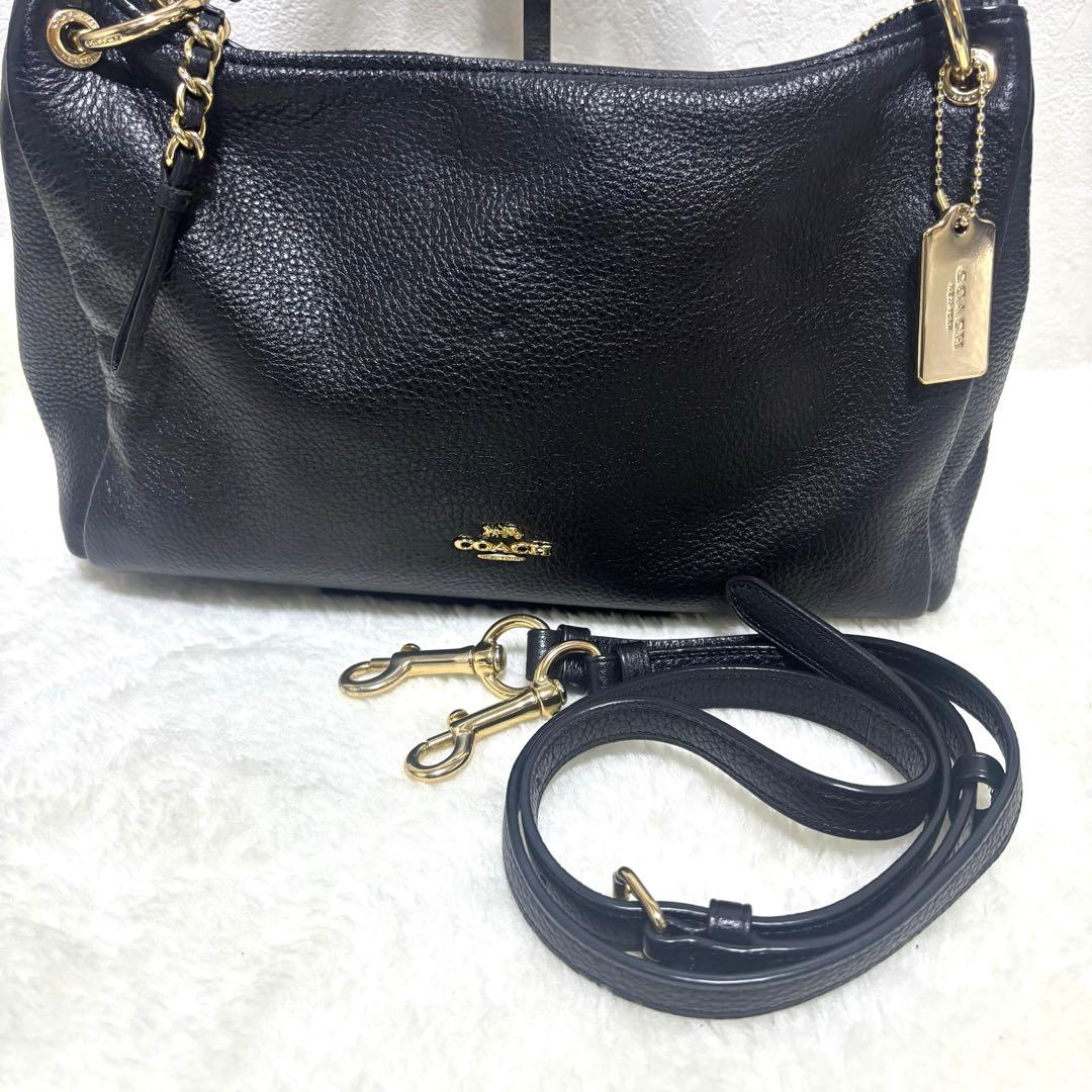 【美品】コーチ ワンショルダーバッグ レザー ブラック ゴールド金具 2way
