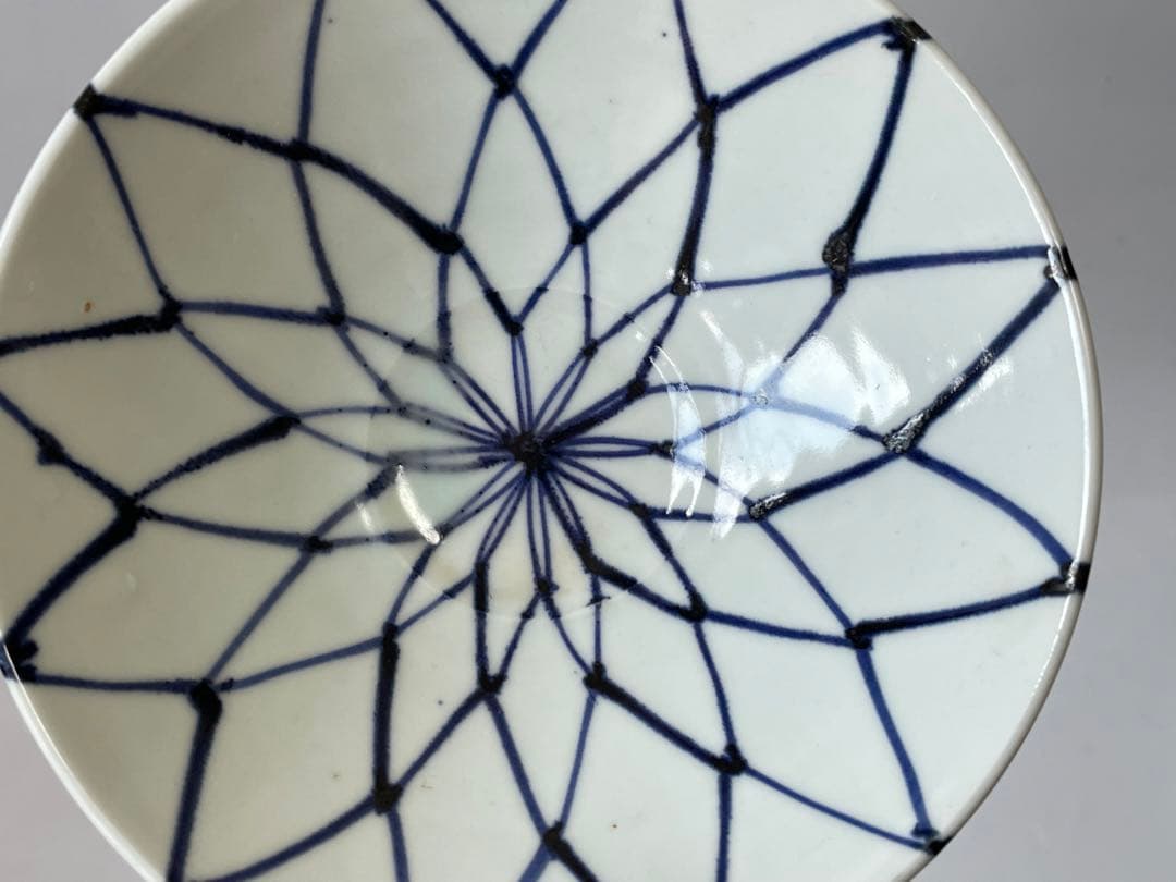 作家物　陶芸家　加藤静允　染付　網代文様　網文様　茶碗　深皿　初期伊万里　写