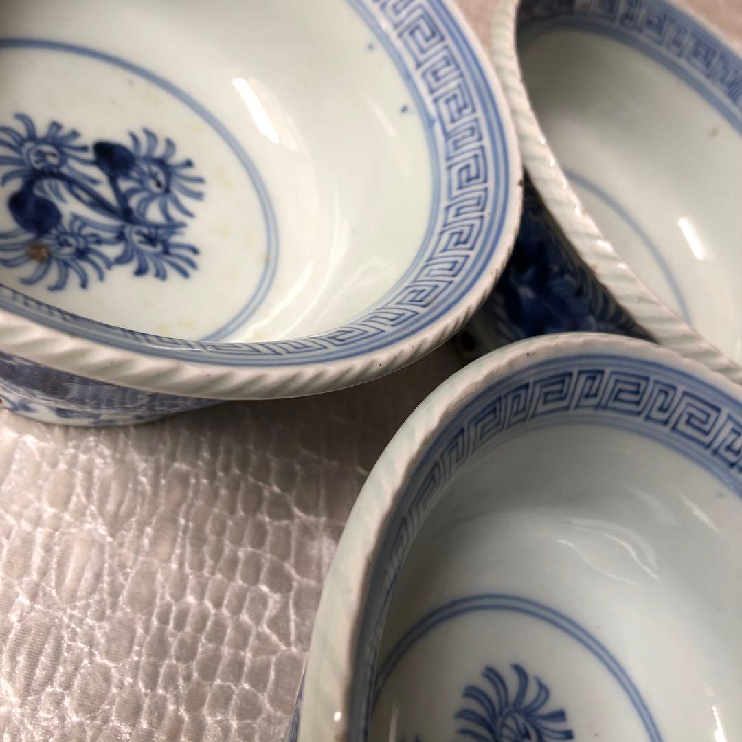 古伊万里 染付 花唐草文鉢　３客　江戸後期