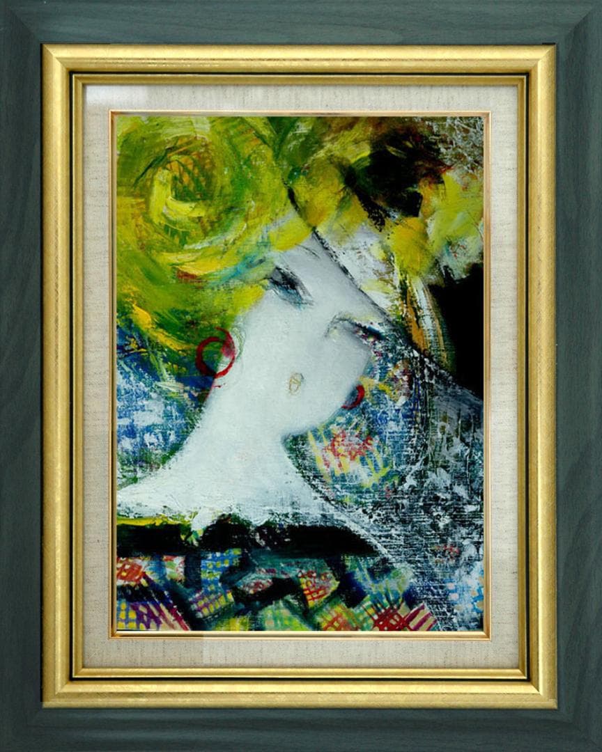 油絵 菅家令子 絵 絵画 インテリア 額付(黒) F6-080312 人物 女性