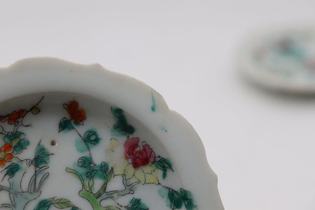 中国　清時代　粉彩花卉紋　花口小皿4点　送料込み0627