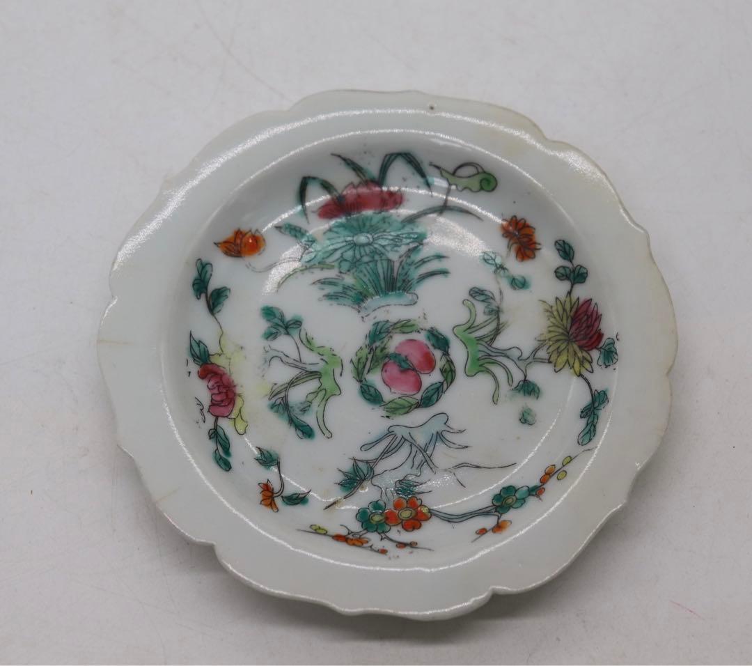 中国　清時代　粉彩花卉紋　花口小皿4点　送料込み0627