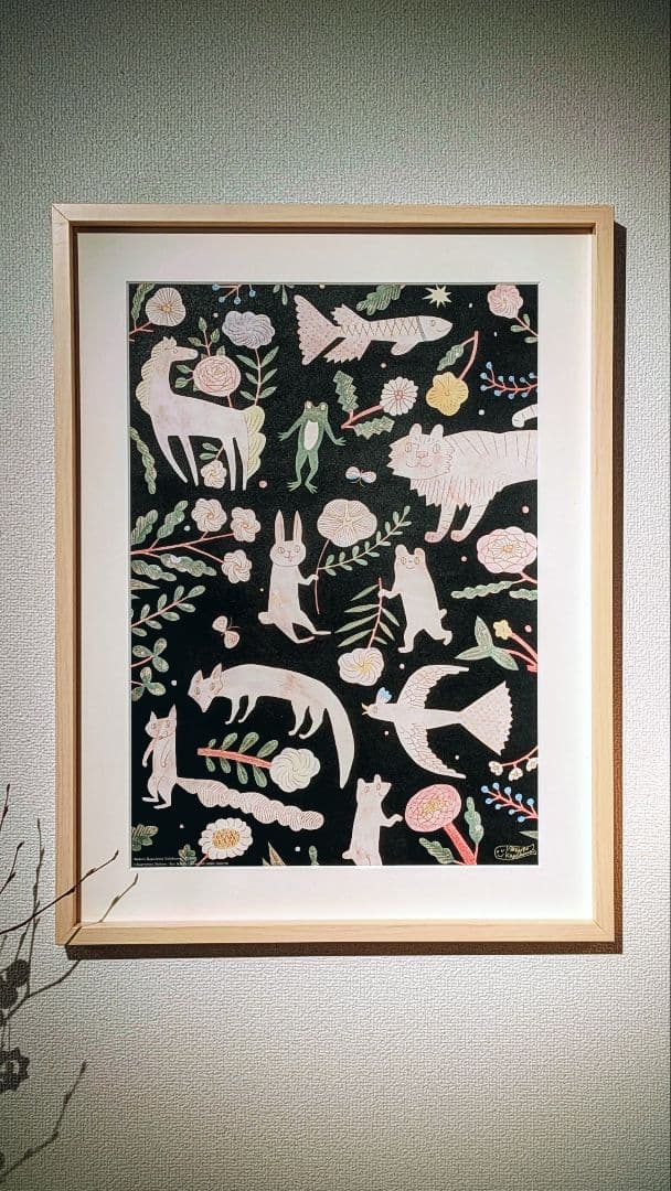 【美品】レアもの　鹿児島睦　動物絵　植物絵　ポスター　額装あり