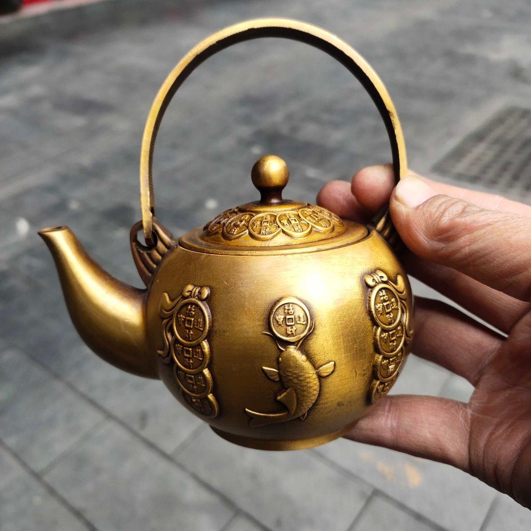 銅器 招財進宝 急須 茶道具 工芸品 美術品 置物