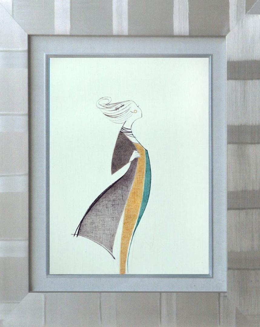 油絵 菅家令子 絵 絵画インテリア額付(青緑＋金色の枠) F4-080814女性