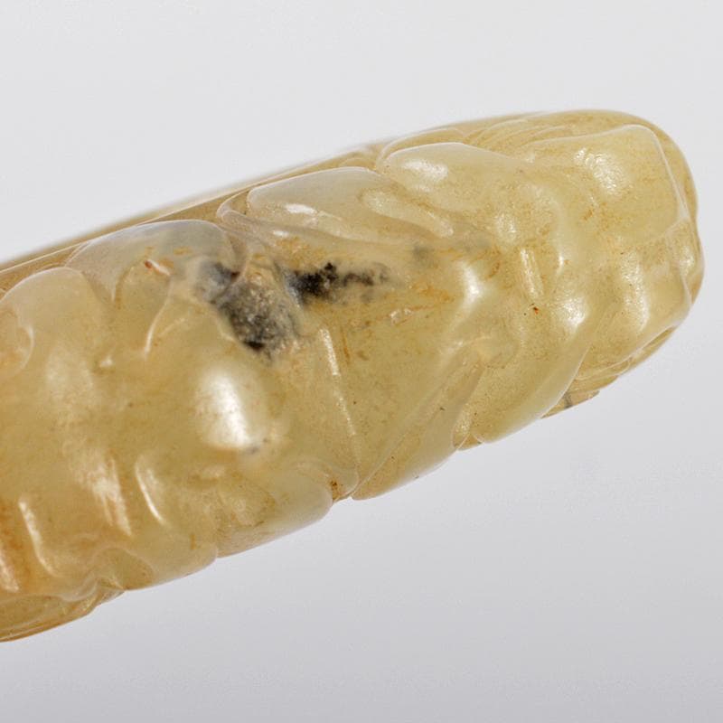 中国　玉石白玉彫刻　蝙蝠刻　玉器　玉壁　玉飾　玉珮　時代箱付　M　R5495