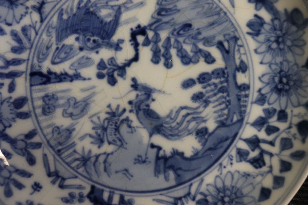 中国　明時代　染付鳳紋小皿　古染　送料込み0722