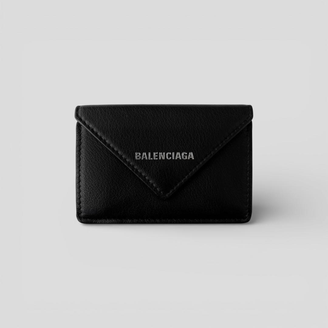 展示品 バレンシアガ ペーパー ミニウォレット レザー ブラック 三つ折り財布