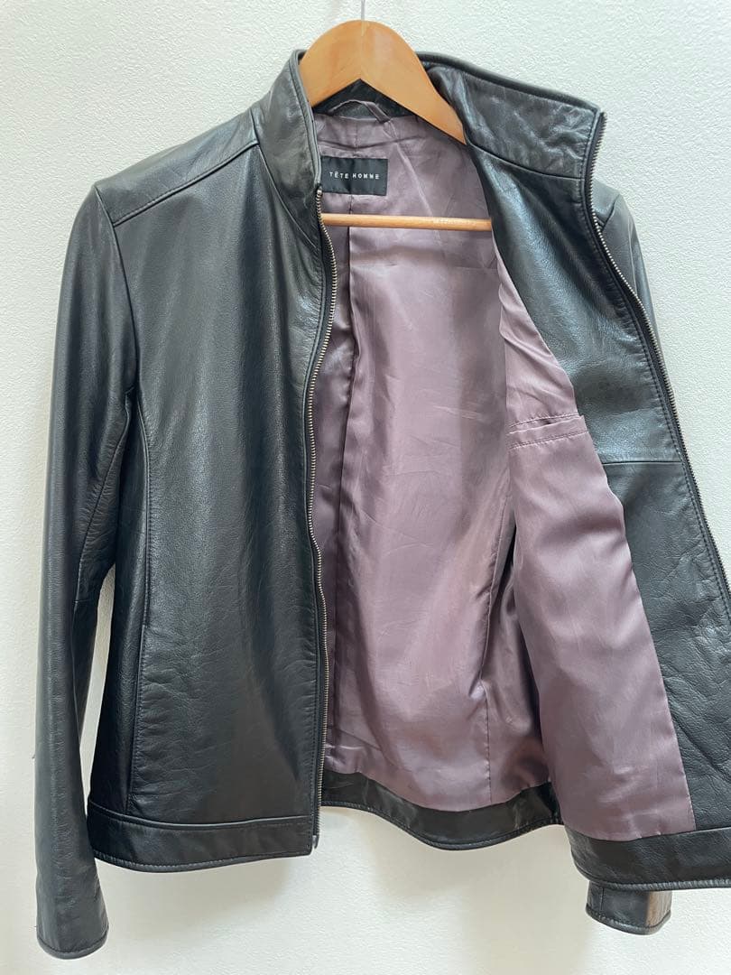 【美品】TETE HOMME（テットオム）牛革シングルライダース ジャケット L