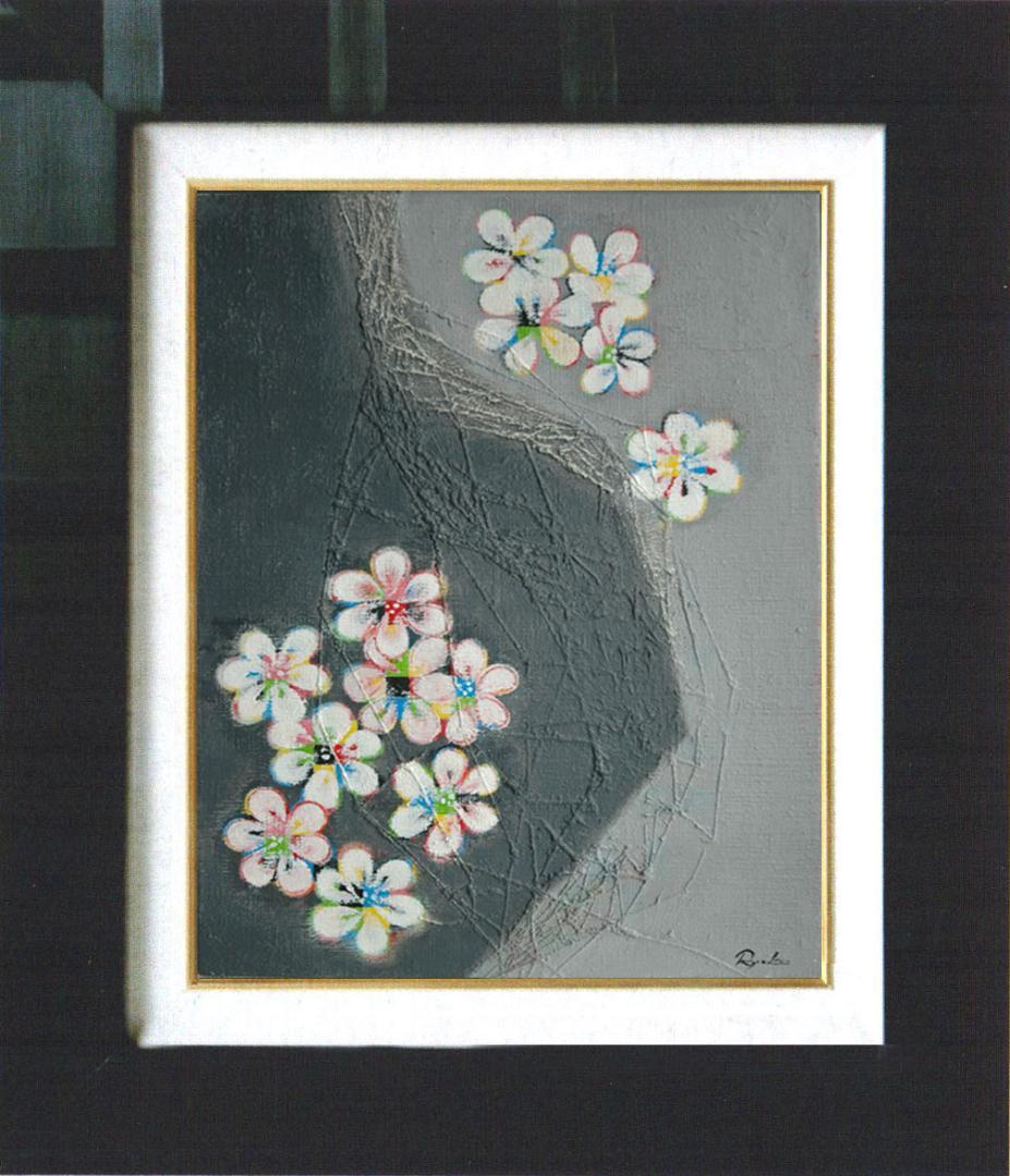 絵画 インテリア 絵 額付(黒) 油絵 F4-090516 花 梅