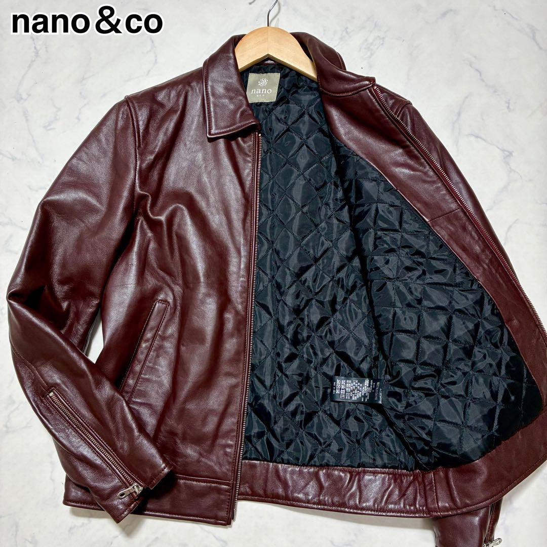 ナノユニバース ライダースジャケット シングル キルティング 羊革 ボルドー M